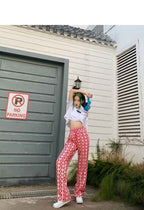 Heart Shaped Print High Rise Wide Leg Trousers - VEX CLUB HOUSE