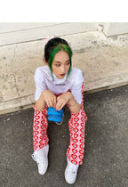 Heart Shaped Print High Rise Wide Leg Trousers - VEX CLUB HOUSE