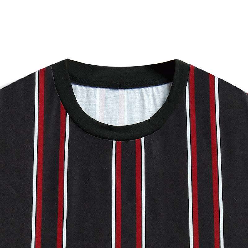 Camiseta de Color contrastante para hombre, camisa informal de verano con cuello redondo de manga corta a rayas verticales, ropa deportiva para hombre - VEX CLUB HOUSE