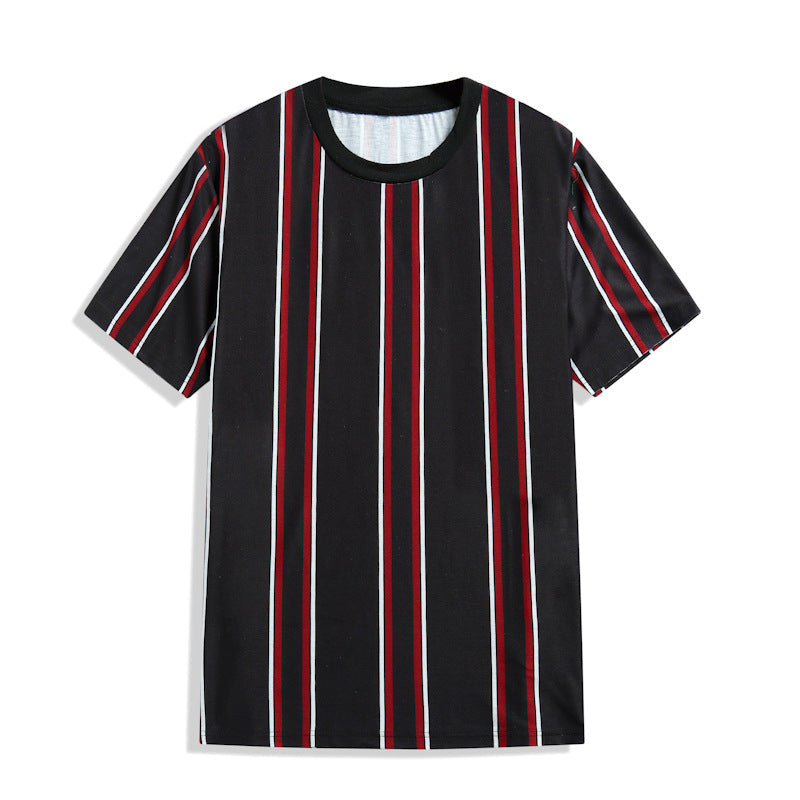 Camiseta de Color contrastante para hombre, camisa informal de verano con cuello redondo de manga corta a rayas verticales, ropa deportiva para hombre - VEX CLUB HOUSE