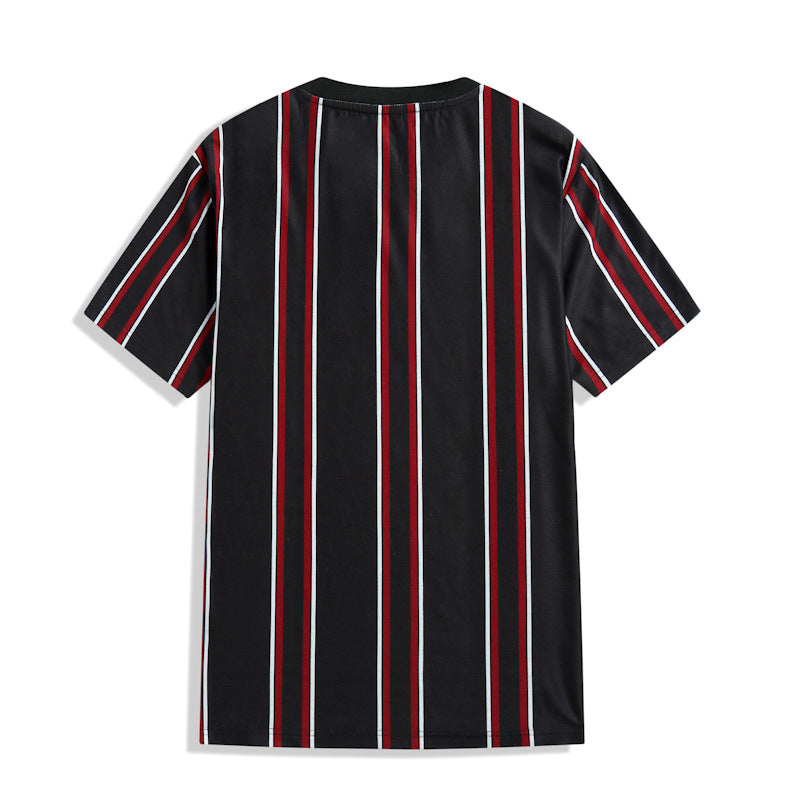 Camiseta de Color contrastante para hombre, camisa informal de verano con cuello redondo de manga corta a rayas verticales, ropa deportiva para hombre - VEX CLUB HOUSE