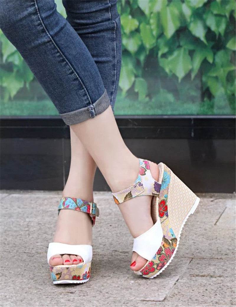 Wedge Sandals Female Floral Bowknot Platform High Heel - VEX CLUB HOUSE