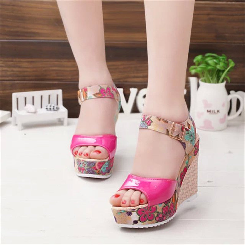 Wedge Sandals Female Floral Bowknot Platform High Heel - VEX CLUB HOUSE