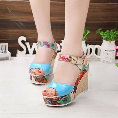 Wedge Sandals Female Floral Bowknot Platform High Heel - VEX CLUB HOUSE