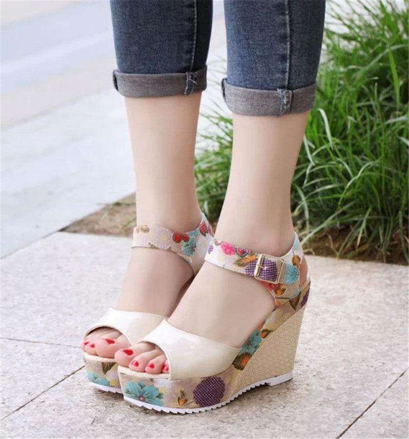 Wedge Sandals Female Floral Bowknot Platform High Heel - VEX CLUB HOUSE