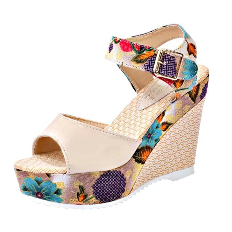 Wedge Sandals Female Floral Bowknot Platform High Heel - VEX CLUB HOUSE