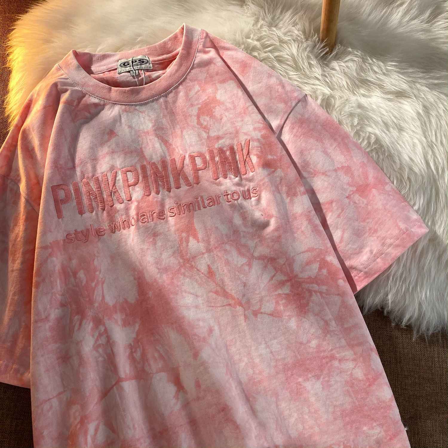 Tie-Dye Letter Embroidered Short-Sleeved t-Shirt - VEX CLUB HOUSE
