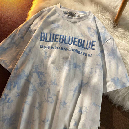 Tie-Dye Letter Embroidered Short-Sleeved t-Shirt - VEX CLUB HOUSE