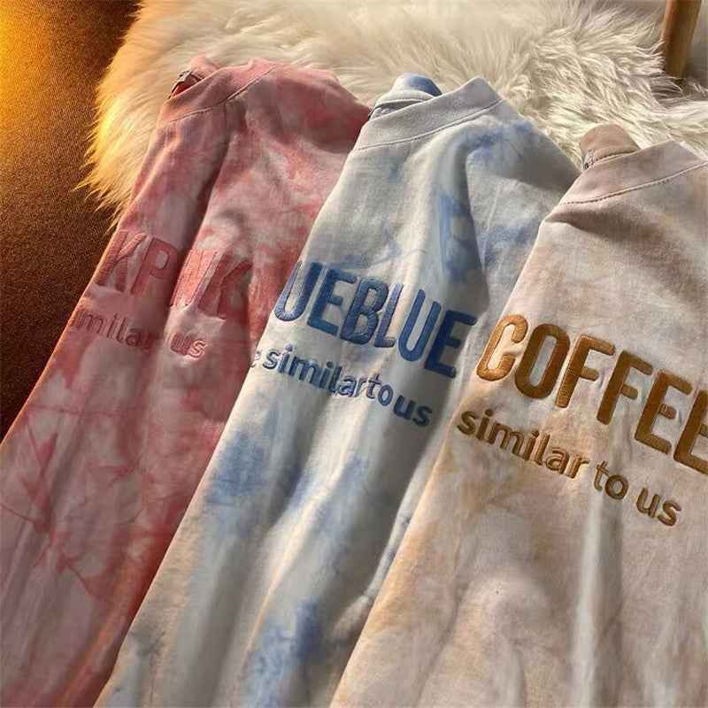 Tie-Dye Letter Embroidered Short-Sleeved t-Shirt - VEX CLUB HOUSE