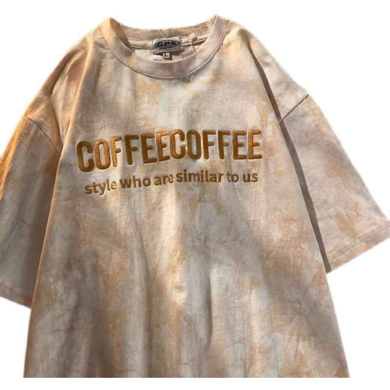 Tie-Dye Letter Embroidered Short-Sleeved t-Shirt - VEX CLUB HOUSE
