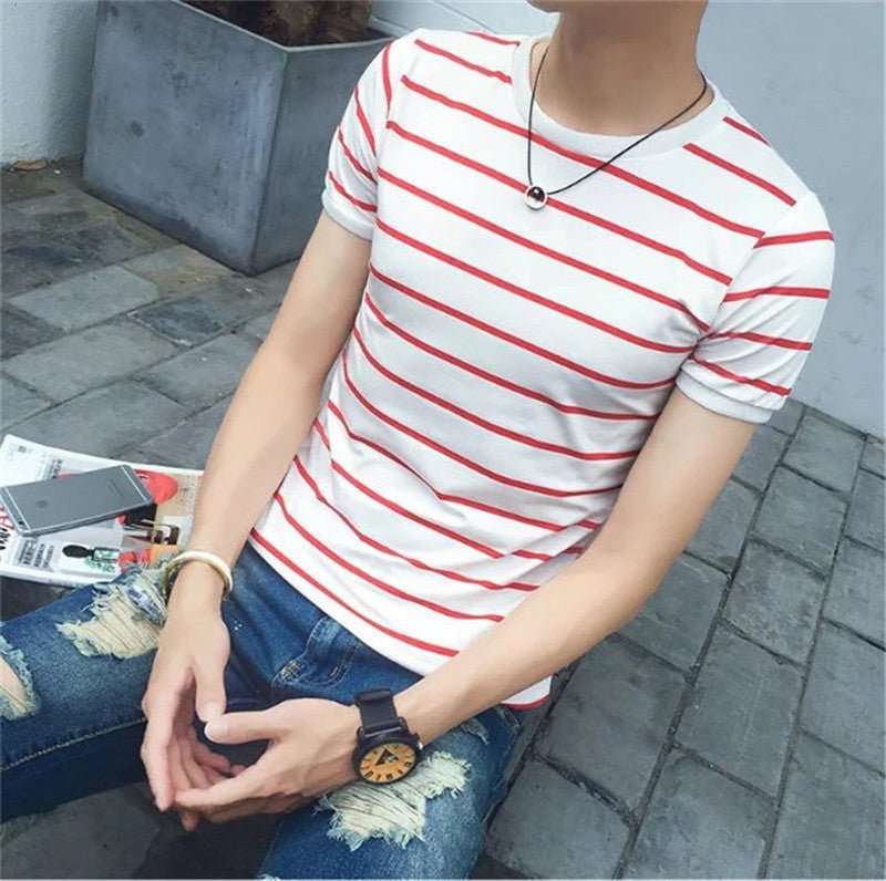 Men's Striped T-shirt Youth Casual Top Slim Fit - VEX CLUB HOUSE