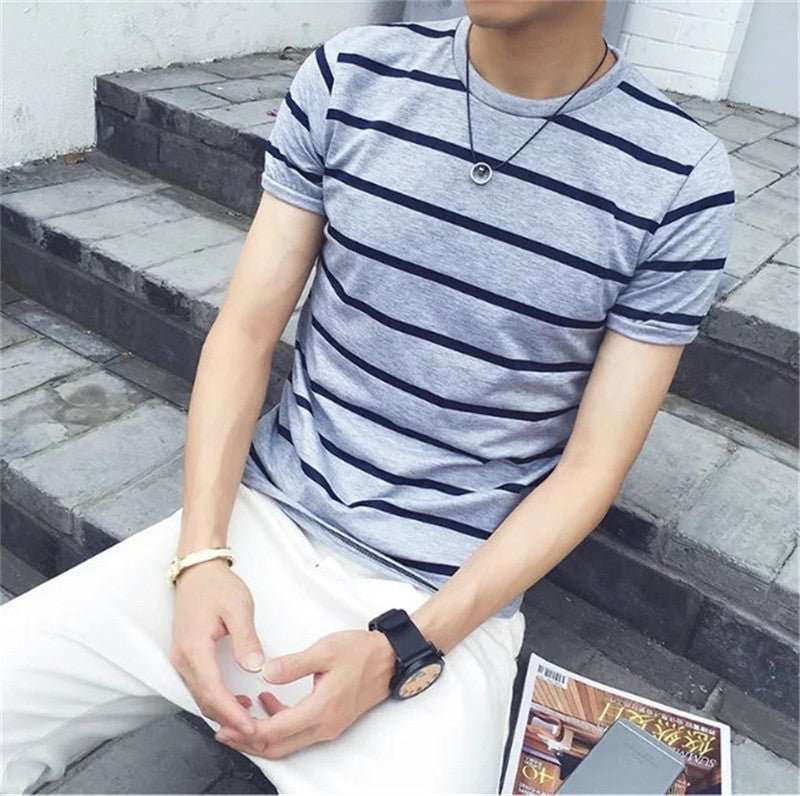 Men's Striped T-shirt Youth Casual Top Slim Fit - VEX CLUB HOUSE