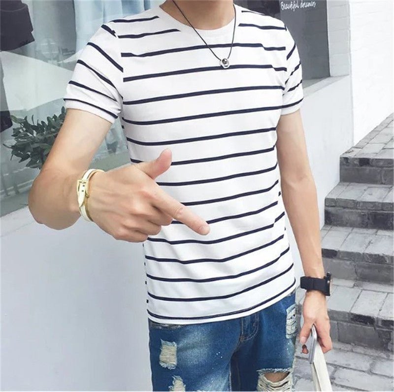 Men's Striped T-shirt Youth Casual Top Slim Fit - VEX CLUB HOUSE