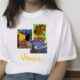 Van Gogh Oil Painting Mona Lisa Spoof Printed T-shirt Women Short Sleeve - VEX CLUB HOUSE