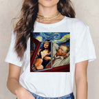 Van Gogh Oil Painting Mona Lisa Spoof Printed T-shirt Women Short Sleeve - VEX CLUB HOUSE