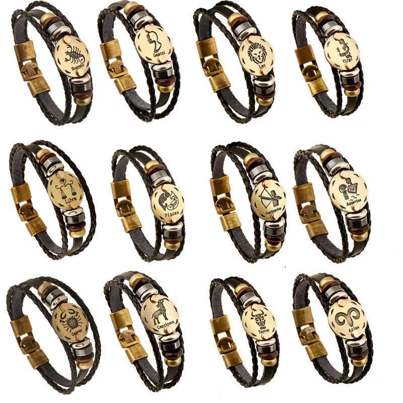 Twelve Constellation Cowhide Bracelets Wholesale Men And Women Small Jewelry - VEX CLUB HOUSE