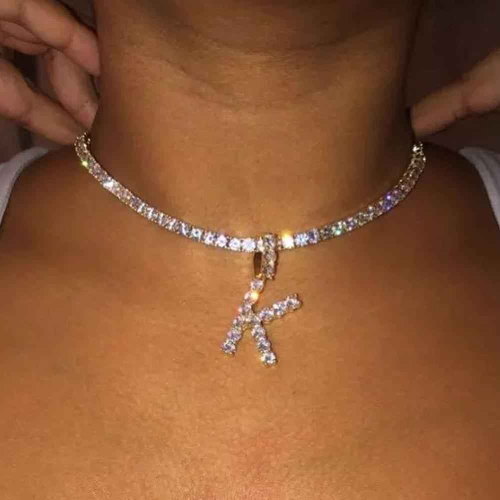 26 Letters Pendant Necklace Shiny Rhinestone Necklace Women - VEX CLUB HOUSE
