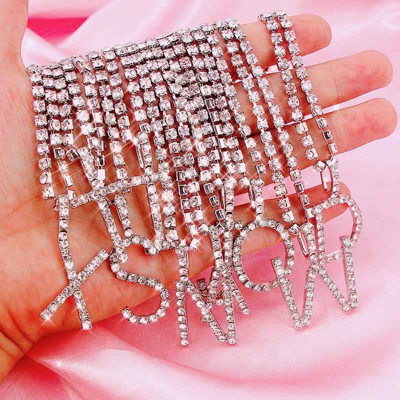26 Letters Pendant Necklace Shiny Rhinestone Necklace Women - VEX CLUB HOUSE