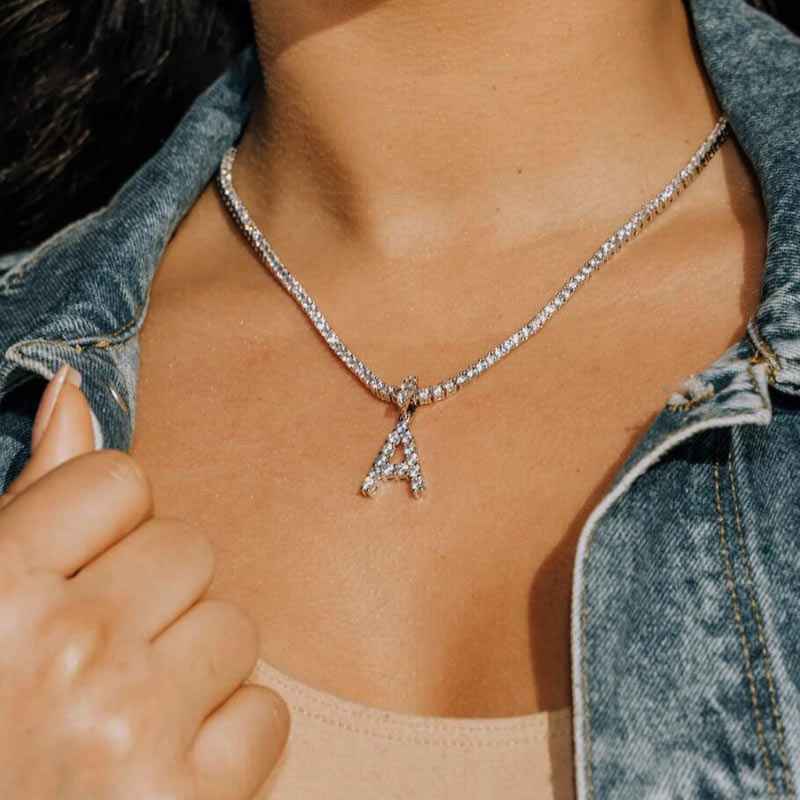 26 Letters Pendant Necklace Shiny Rhinestone Necklace Women - VEX CLUB HOUSE