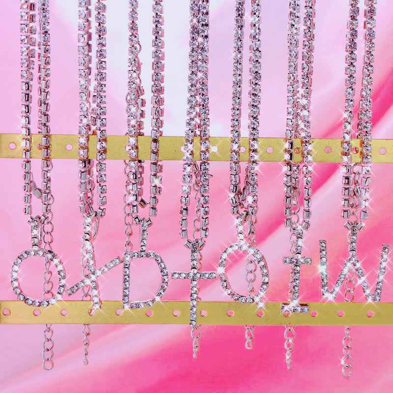 26 Letters Pendant Necklace Shiny Rhinestone Necklace Women - VEX CLUB HOUSE