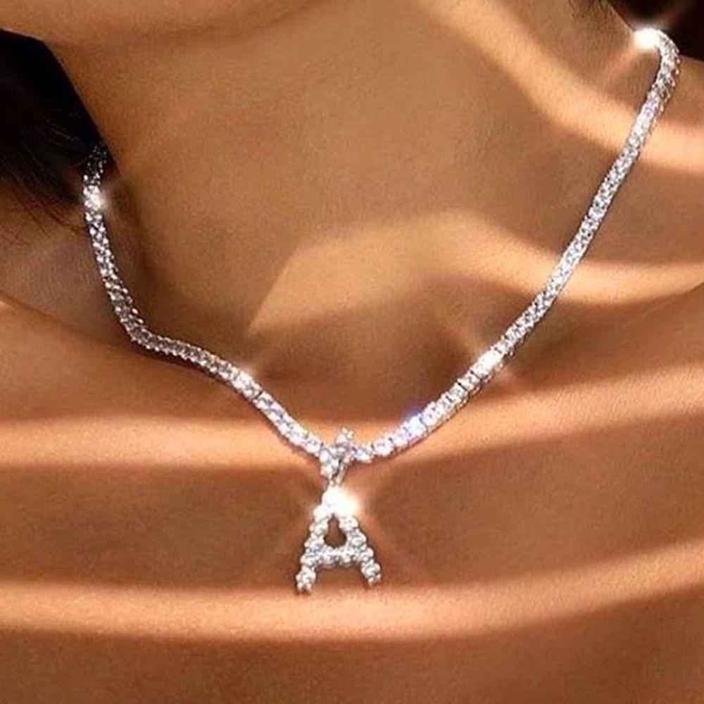 26 Letters Pendant Necklace Shiny Rhinestone Necklace Women - VEX CLUB HOUSE