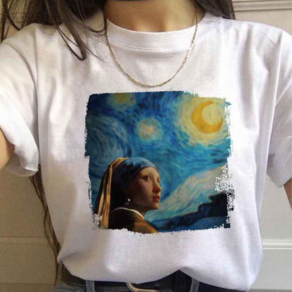 Van Gogh Aesthetic Oil Painting Women's Short Sleeve T-Shirt - VEX CLUB HOUSE
