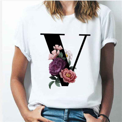 26 English Letters A-Z White Short-sleeved T-shirt - VEX CLUB HOUSE