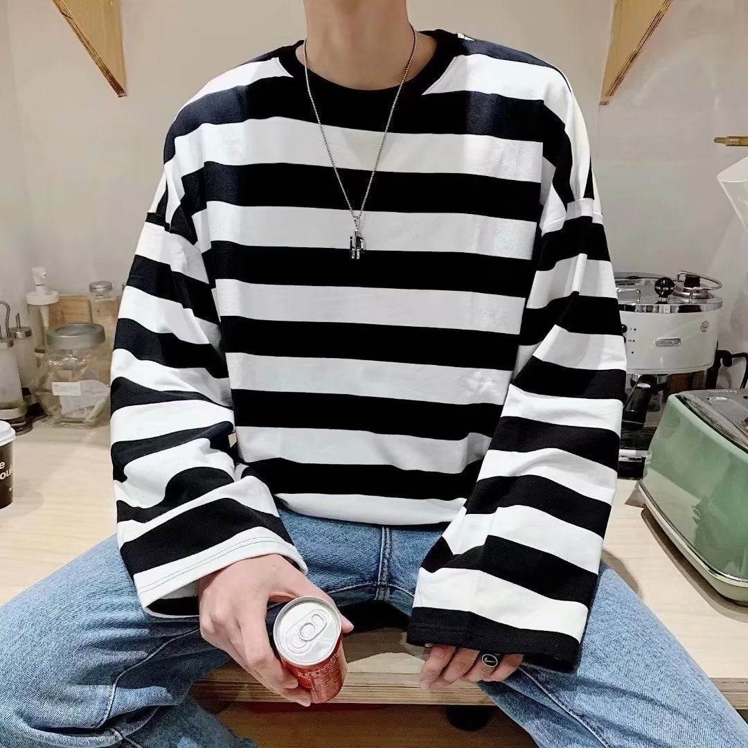 Autumn Striped T-shirt Loose Bottoming Round Neck Casual - VEX CLUB HOUSE