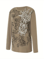 Vintage Chic Gothic Cross Print Long sleeve V E X C L U B H O U S E