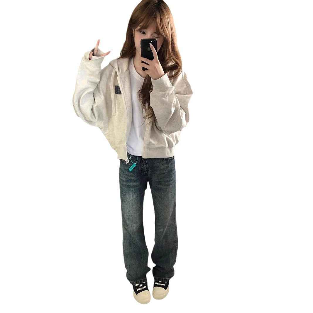 American Vintage Zipper Hooded Cardigan Sweater Women's Spring And Autumn - VEX CLUB HOUSE