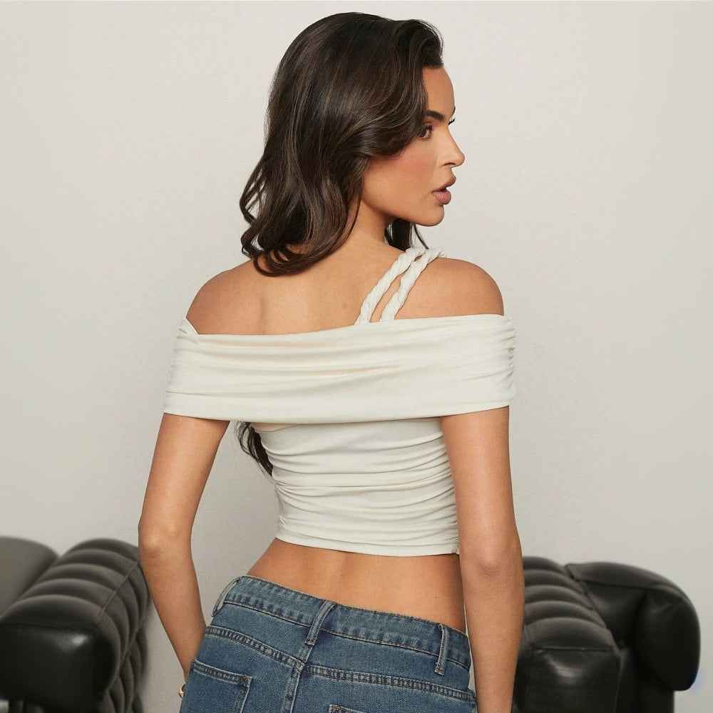 Womens Off-shoulder T-shirt Cropped Hollow-out Top - VEX CLUB HOUSE