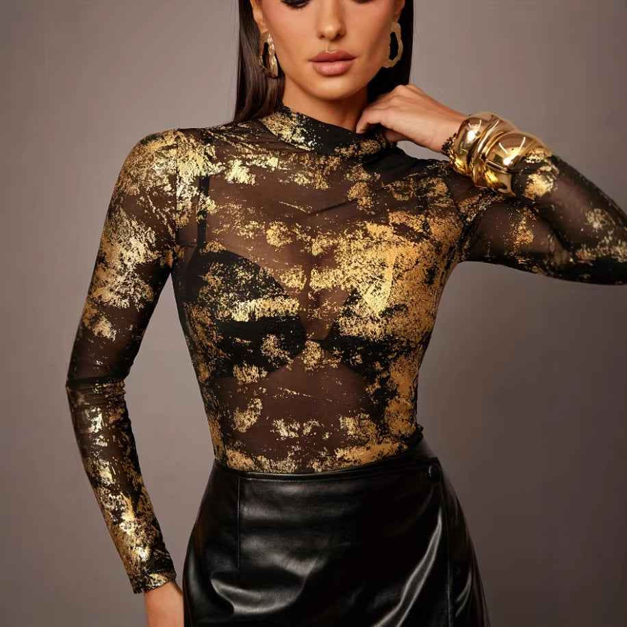 Womens Sexy Mesh Long-Sleeve Top - VEX CLUB HOUSE
