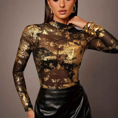 Womens Sexy Mesh Long-Sleeve Top - VEX CLUB HOUSE