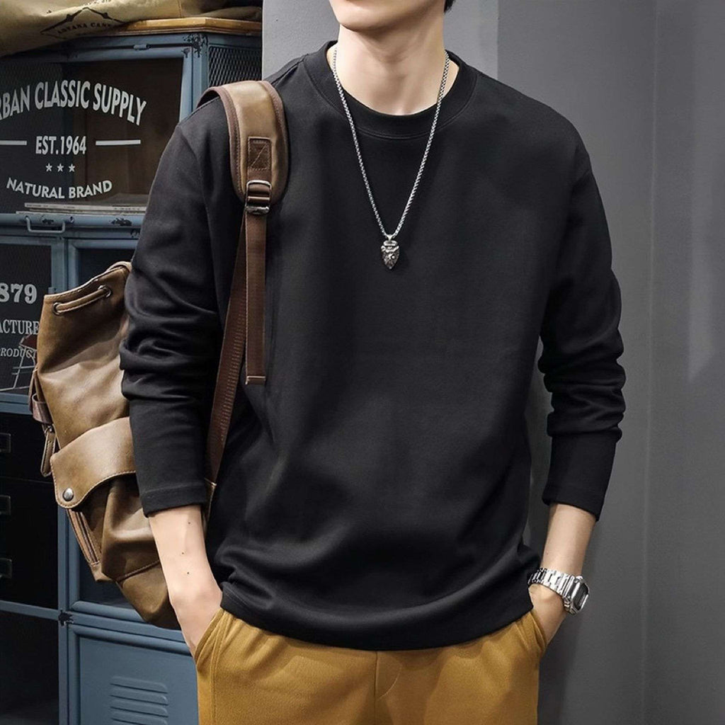 Men's Round Neck Thickened Inner Bottoming Shirt Solid Color Loose-fitting Versatile Top - VEX CLUB HOUSE