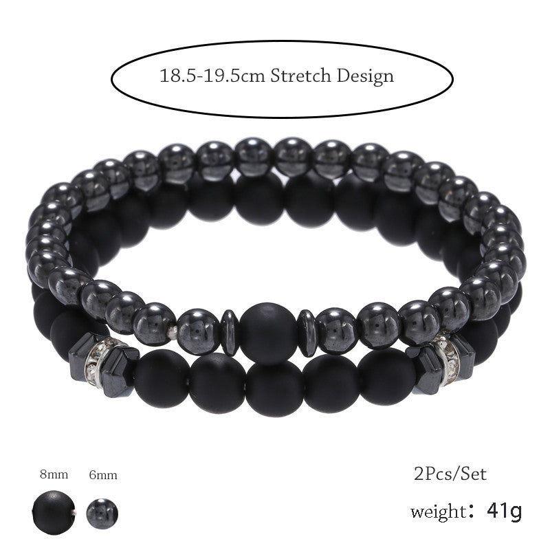 European And American Jewelry 8mm Black Frosted Copper Bead Spot Drill Spacer Elastic Set Bracelet Accessories Wholesale Men - VEX CLUB HOUSE