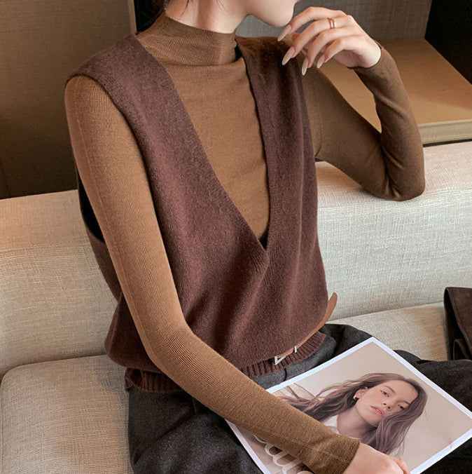 Elegant Deep V-neck Pure Wool Versatile Layered Knit Vest - VEX CLUB HOUSE