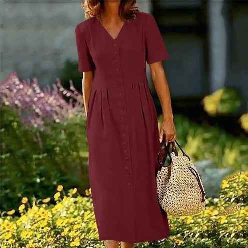 V-neck Shirt Dress With Short Sleeves For Women - VEX CLUB HOUSE