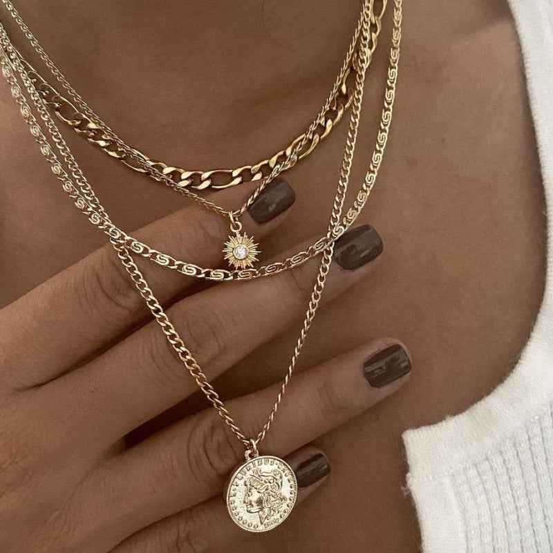 Chunky Gold Necklace Chunky Charm Necklace For Women Layered Gold Necklace For Women Silver Coin Necklace Jewelry Gifts For Women - VEX CLUB HOUSE