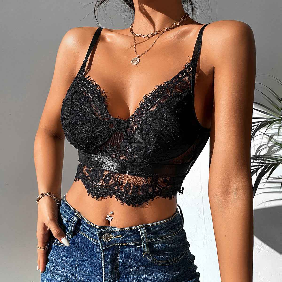 Sheer Mesh Camisole With Spliced Women's Bare Back - VEX CLUB HOUSE