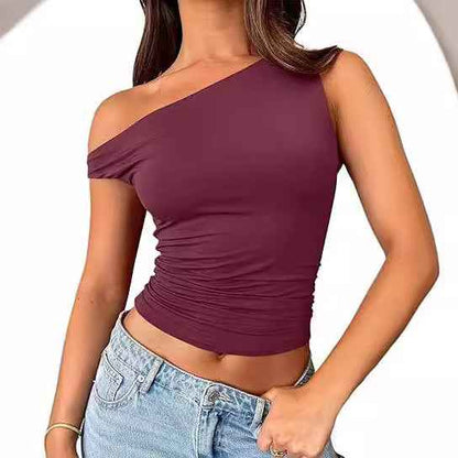Womens Solid-color Off-shoulder Tank Top - VEX CLUB HOUSE