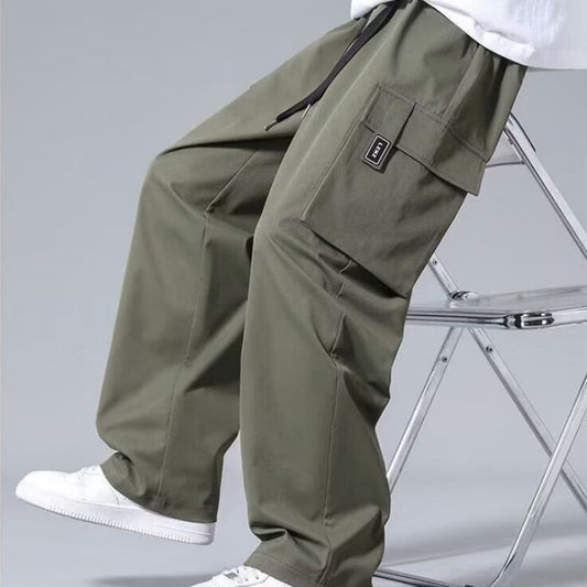 Large Loose Pockets Drawstring Boys Straight Cargo Pants - VEX CLUB HOUSE