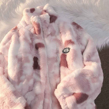 Tie-dyed Lamb Wool Coat High-quality Thick And Loose - VEX CLUB HOUSE