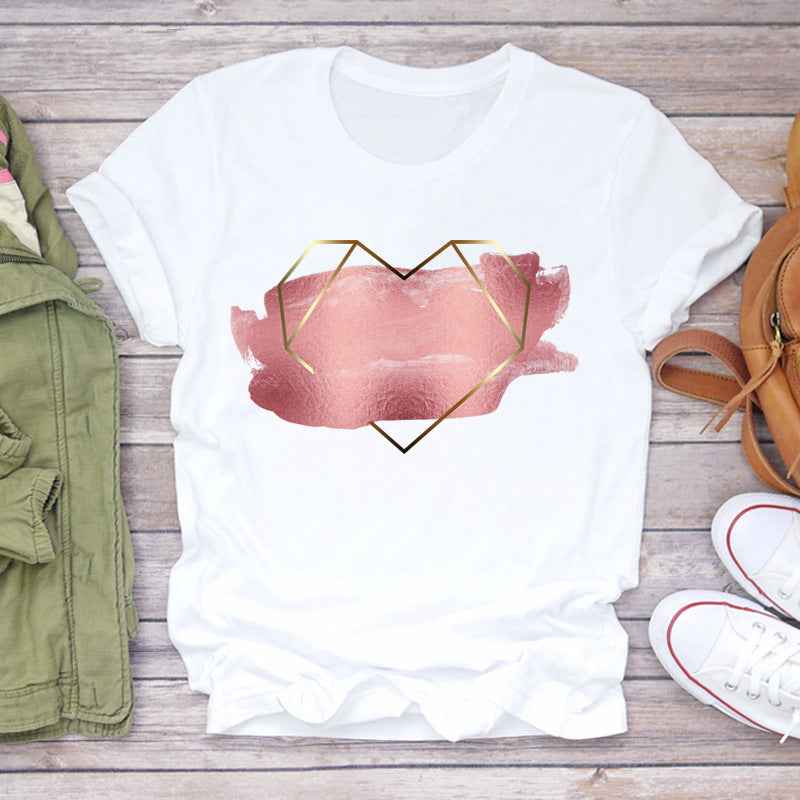 Watercolor Love Fashion Print Short-sleeved T-shirt Women's Trend - VEX CLUB HOUSE