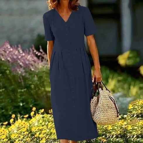 V-neck Shirt Dress With Short Sleeves For Women - VEX CLUB HOUSE