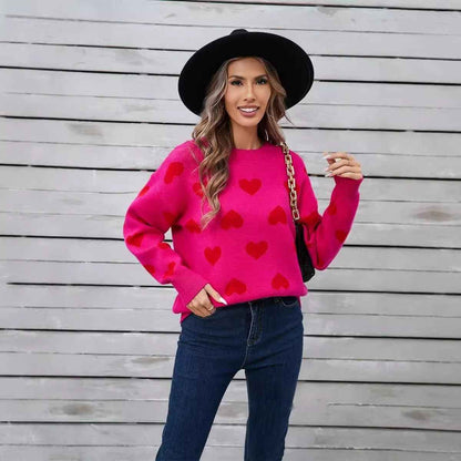 New Womens Heart Shaped Sweater For Valentines Day Crew Neck Plus Size - VEX CLUB HOUSE