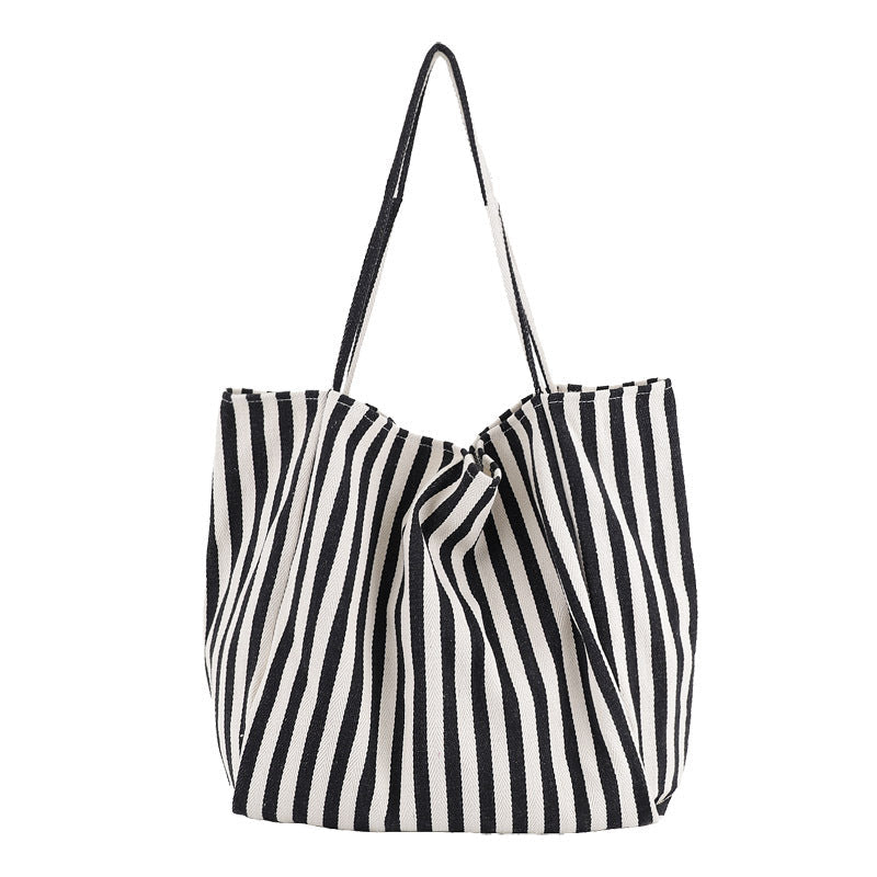 Striped Canvas Bags High Capacity Shoulder Bags For Women Fashion Shopper Handbags Casual Shopping Totes - VEX CLUB HOUSE