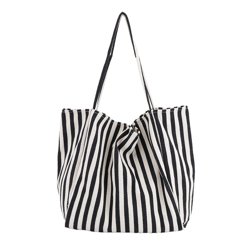 Striped Canvas Bags High Capacity Shoulder Bags For Women Fashion Shopper Handbags Casual Shopping Totes - VEX CLUB HOUSE