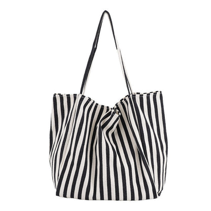 Striped Canvas Bags High Capacity Shoulder Bags For Women Fashion Shopper Handbags Casual Shopping Totes - VEX CLUB HOUSE