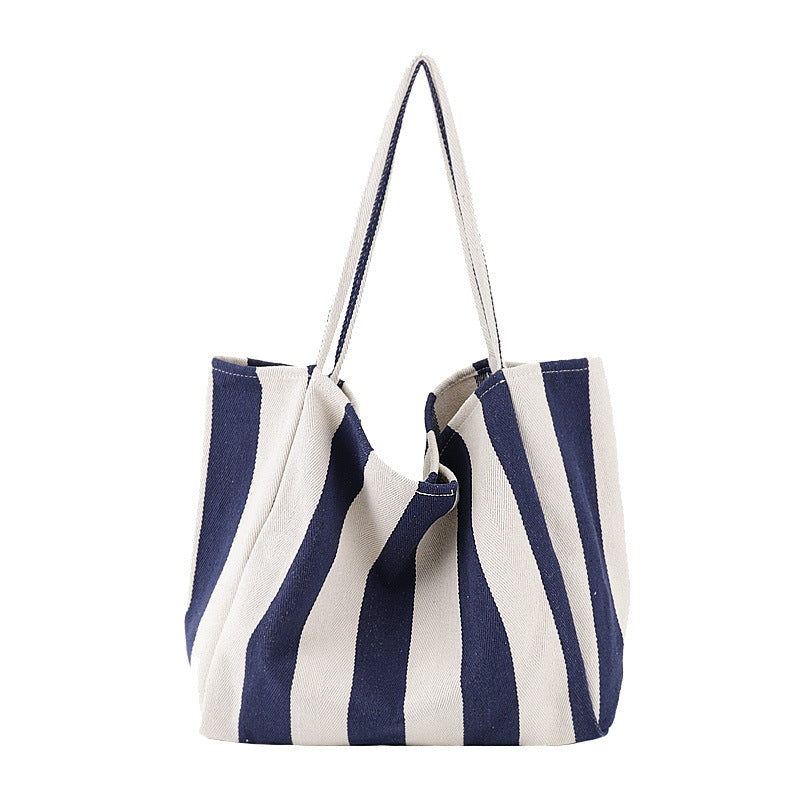 Striped Canvas Bags High Capacity Shoulder Bags For Women Fashion Shopper Handbags Casual Shopping Totes - VEX CLUB HOUSE