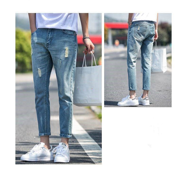 Men's ripped jeans cropped trousers - VEX CLUB HOUSE